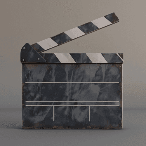 3D Animation einer Filmklappe wo die Klappe geöffnet ist