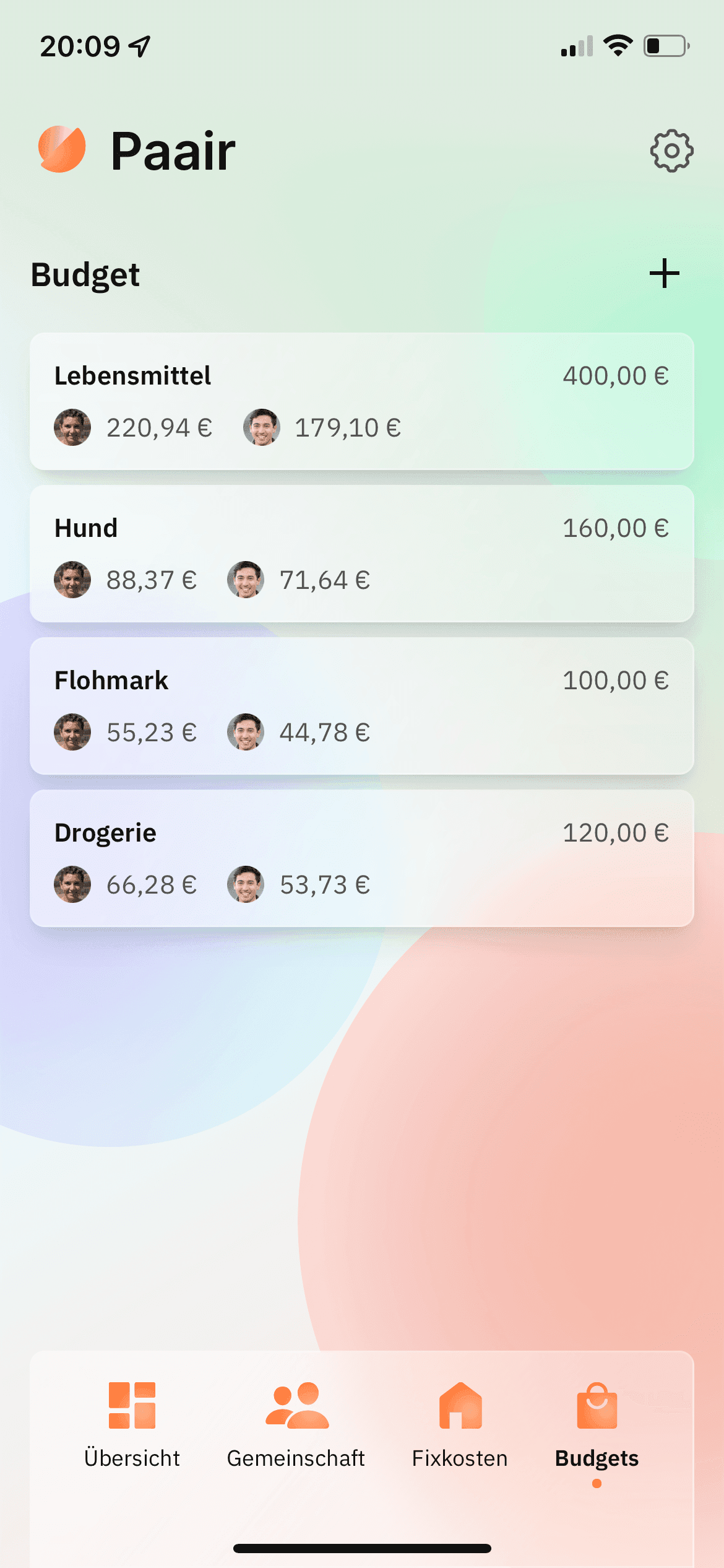 Paair Screenshot: Budget Übersicht