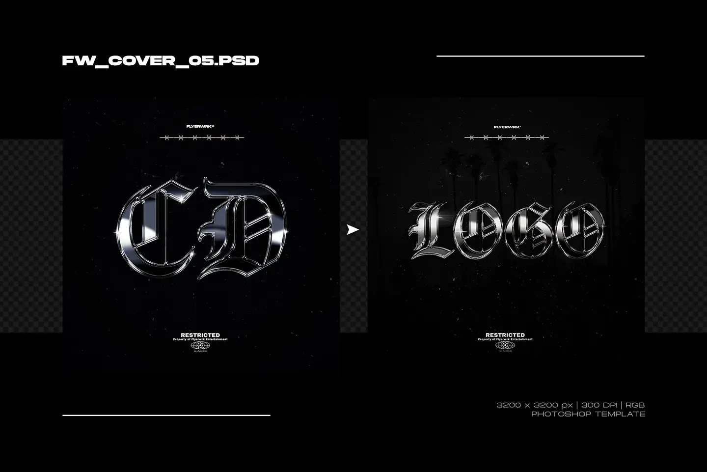 Shiny silver chrome logo and text effects included in the cover design templates volume one