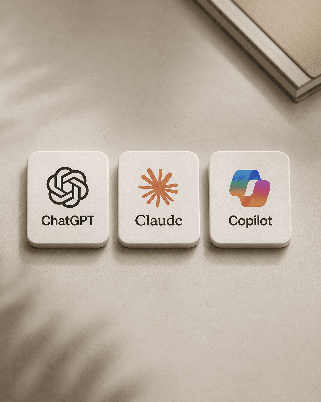 ChatGPT, Claude and Copilot logo's on individual blocks