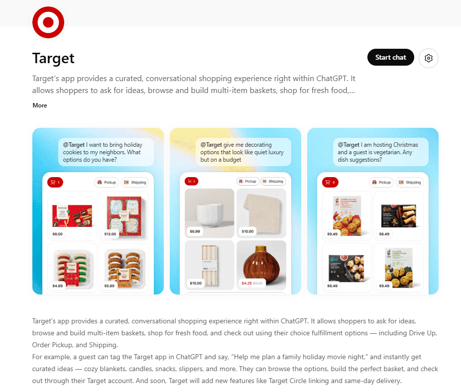 Target ChatGPT App integration screen