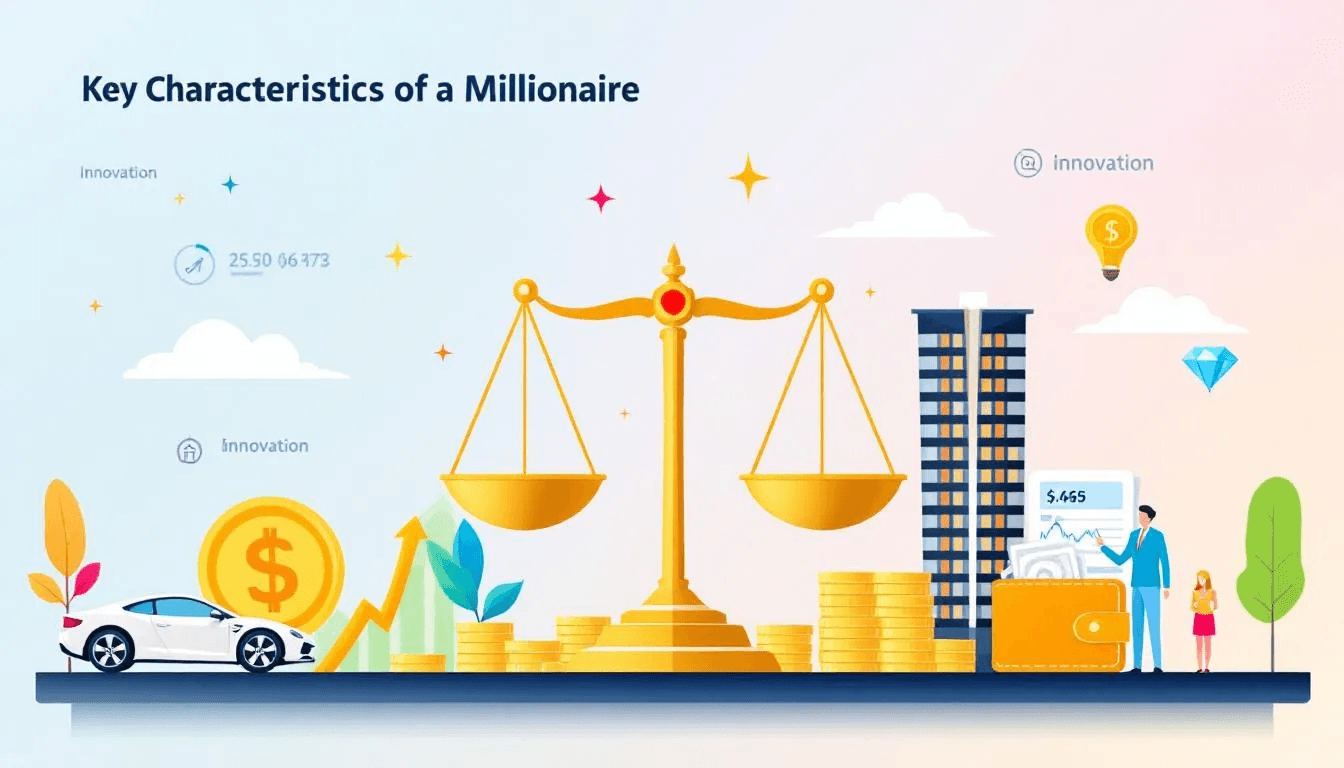 A visual representation of what a millionaire is, including symbols of wealth.