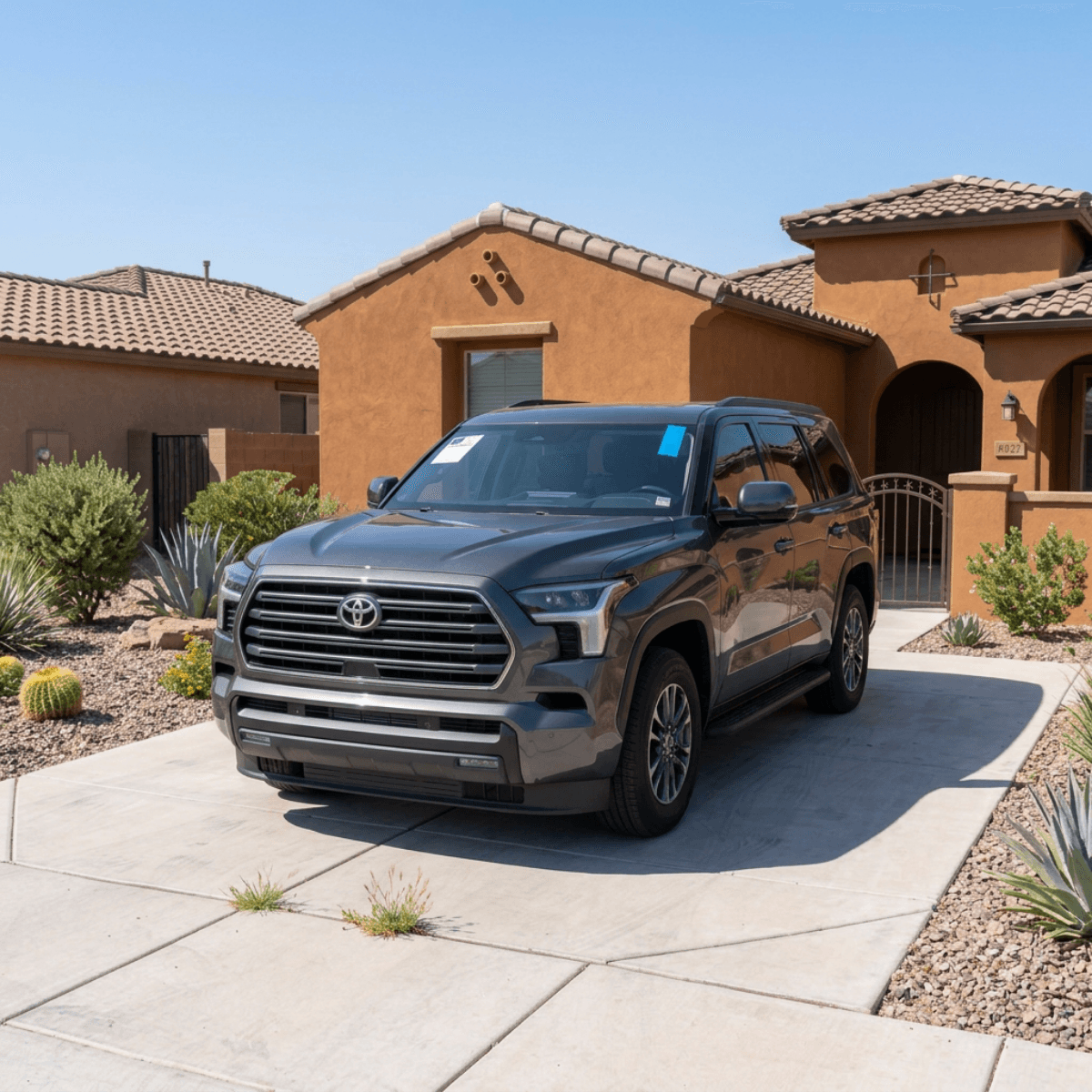 Silver Toyota Highlander parked outside a Benson home following a mobile auto glass replacement