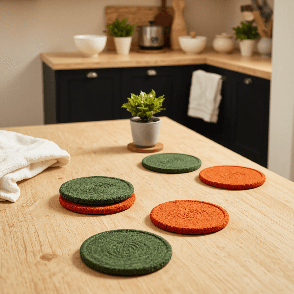 product photography of a set of orange coasters