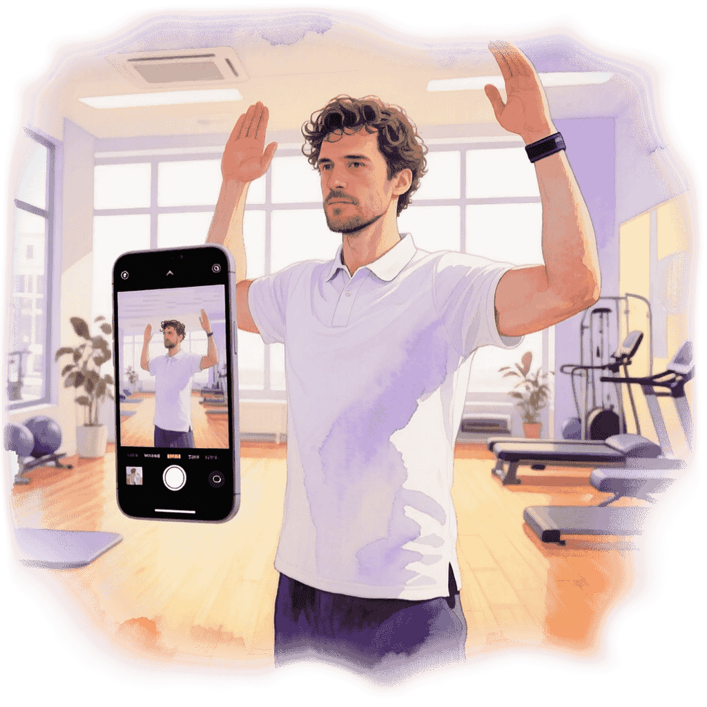 A physiotherapist records video exercises on his phone for his patient to create a personalized treatment plan.