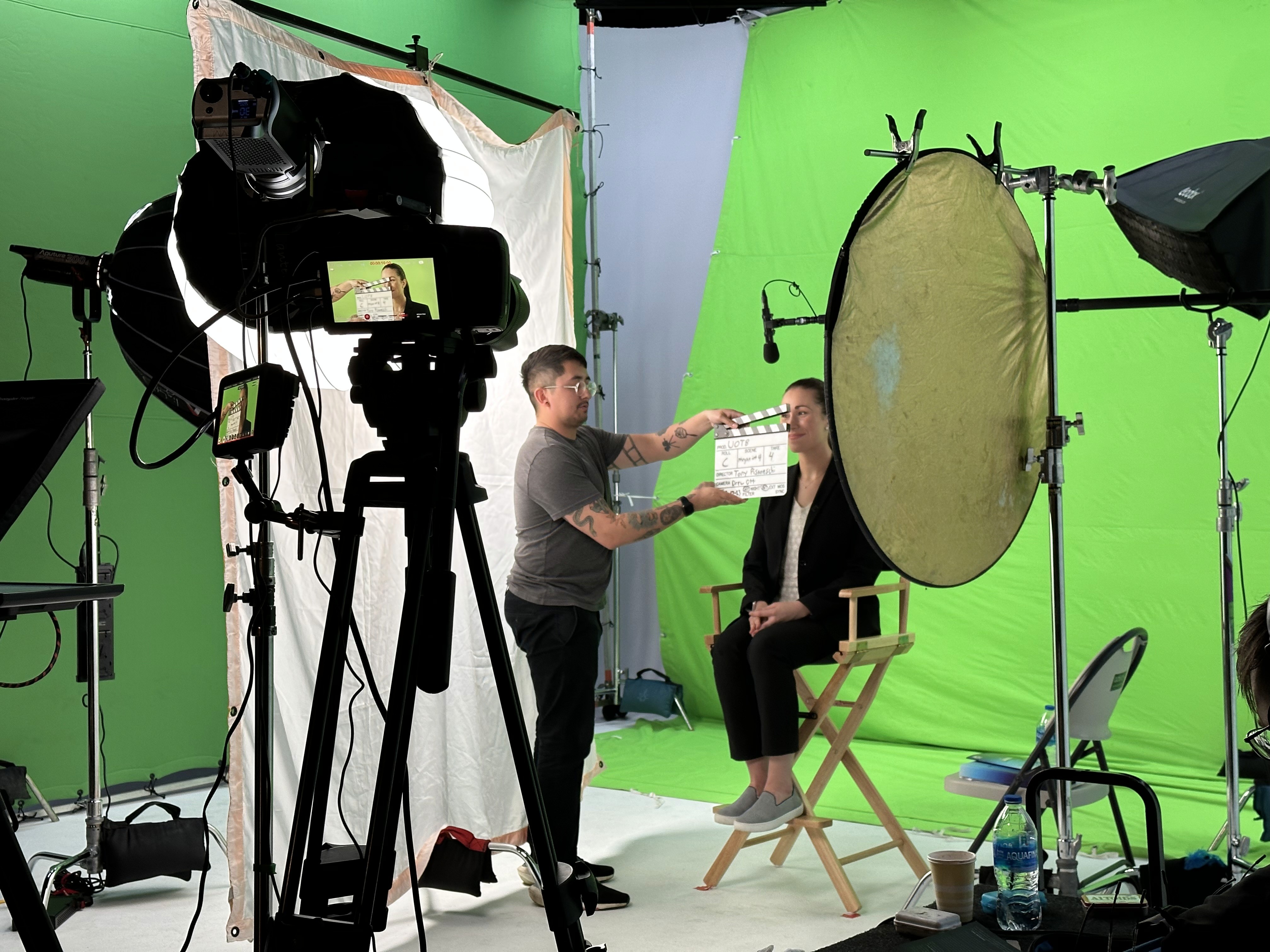 black and gray camera tripod