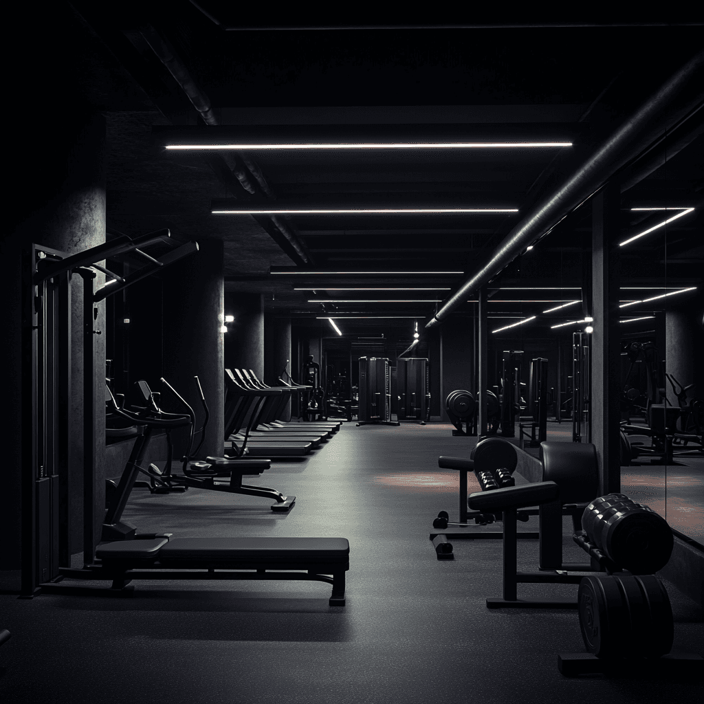 Gimnasio moderno con equipamiento de entrenamiento y zona de pesas
