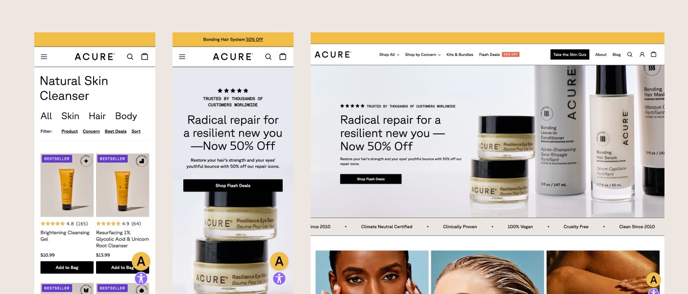 screen grabs of website