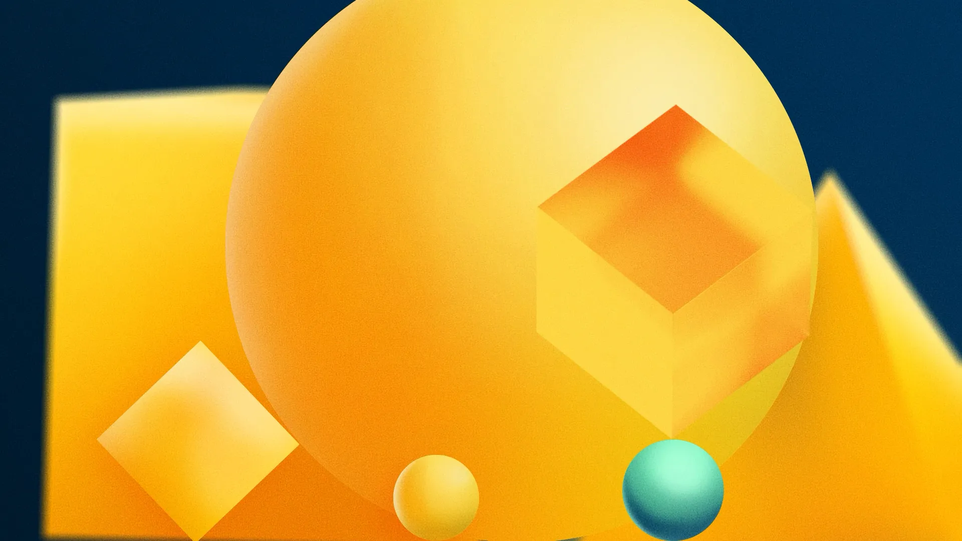 Abstract composition of translucent yellow geometric shapes on a blue background