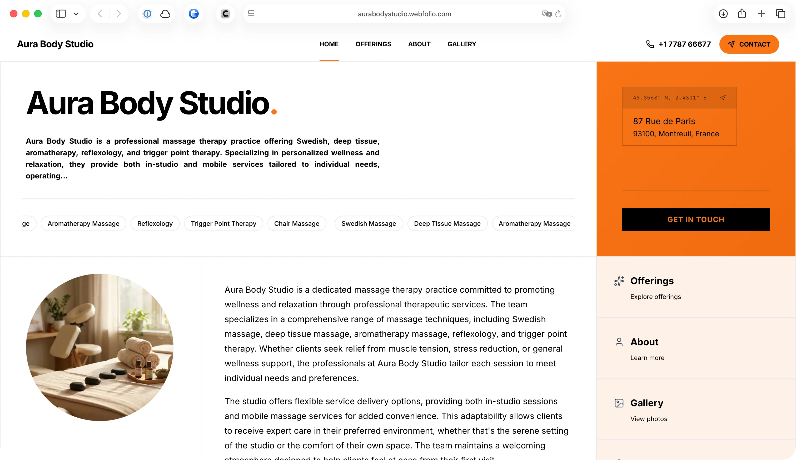 Screenshot of a landing page create with Webfolio website builder