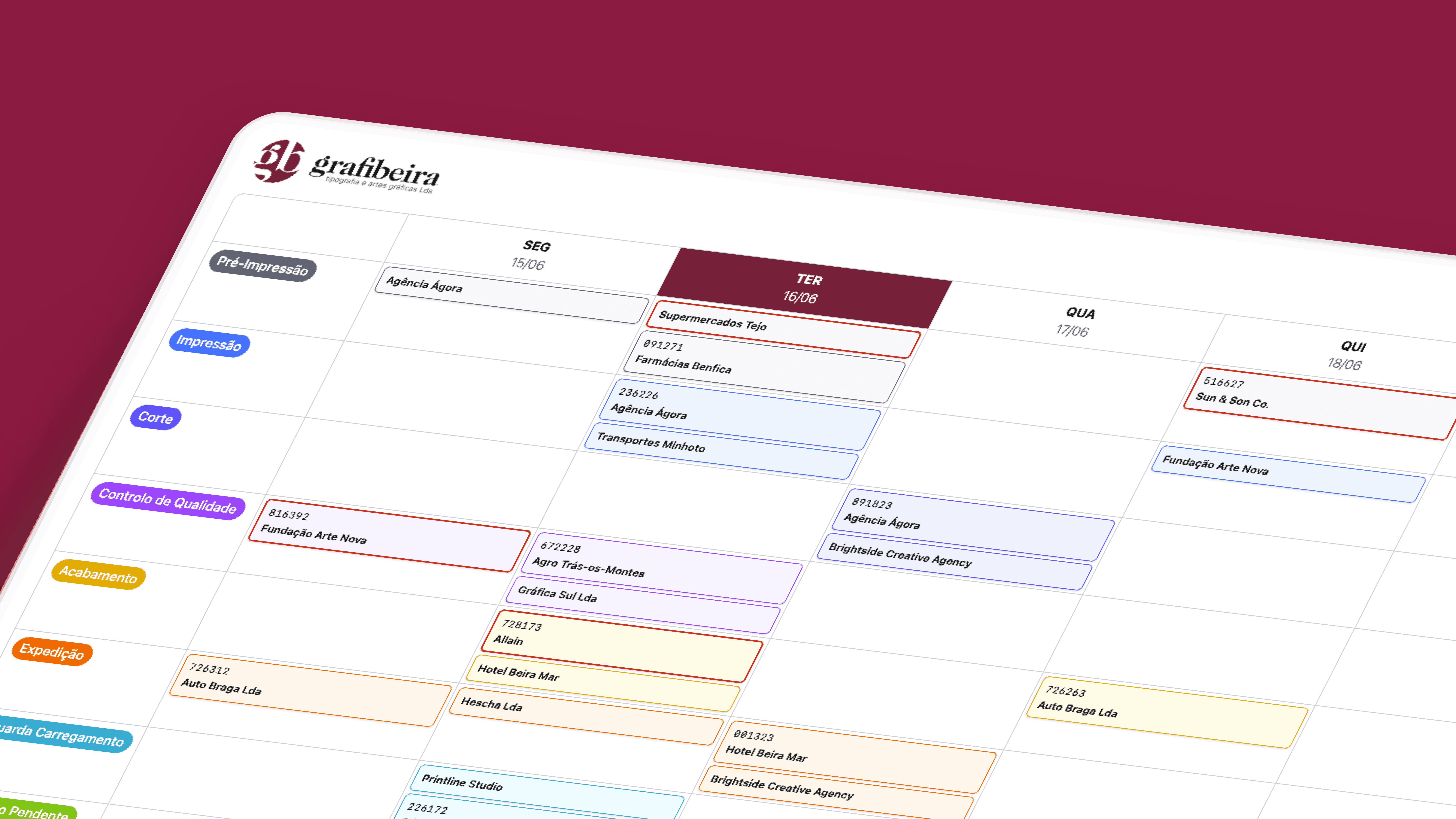 Grafibeira's projects in a calendar view