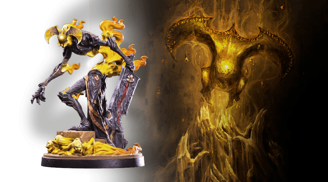 A person fingers reaching out to a miniature of an Troll