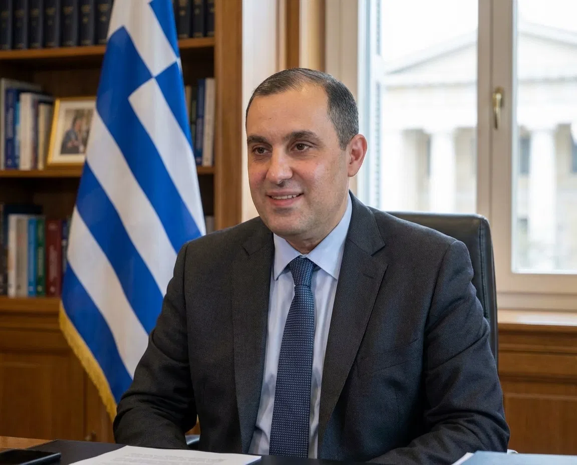 Greek Minister Kostas Katsafados in an official government setting.