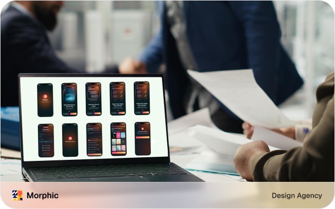Mobile onboarding value-first diagram showing a person interacting with mobile device mockups in a product demo
