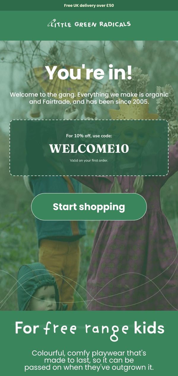 Little Green Radicals — Welcome email design