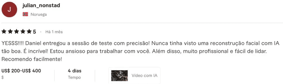 Avaliação de cliente no Fiverr