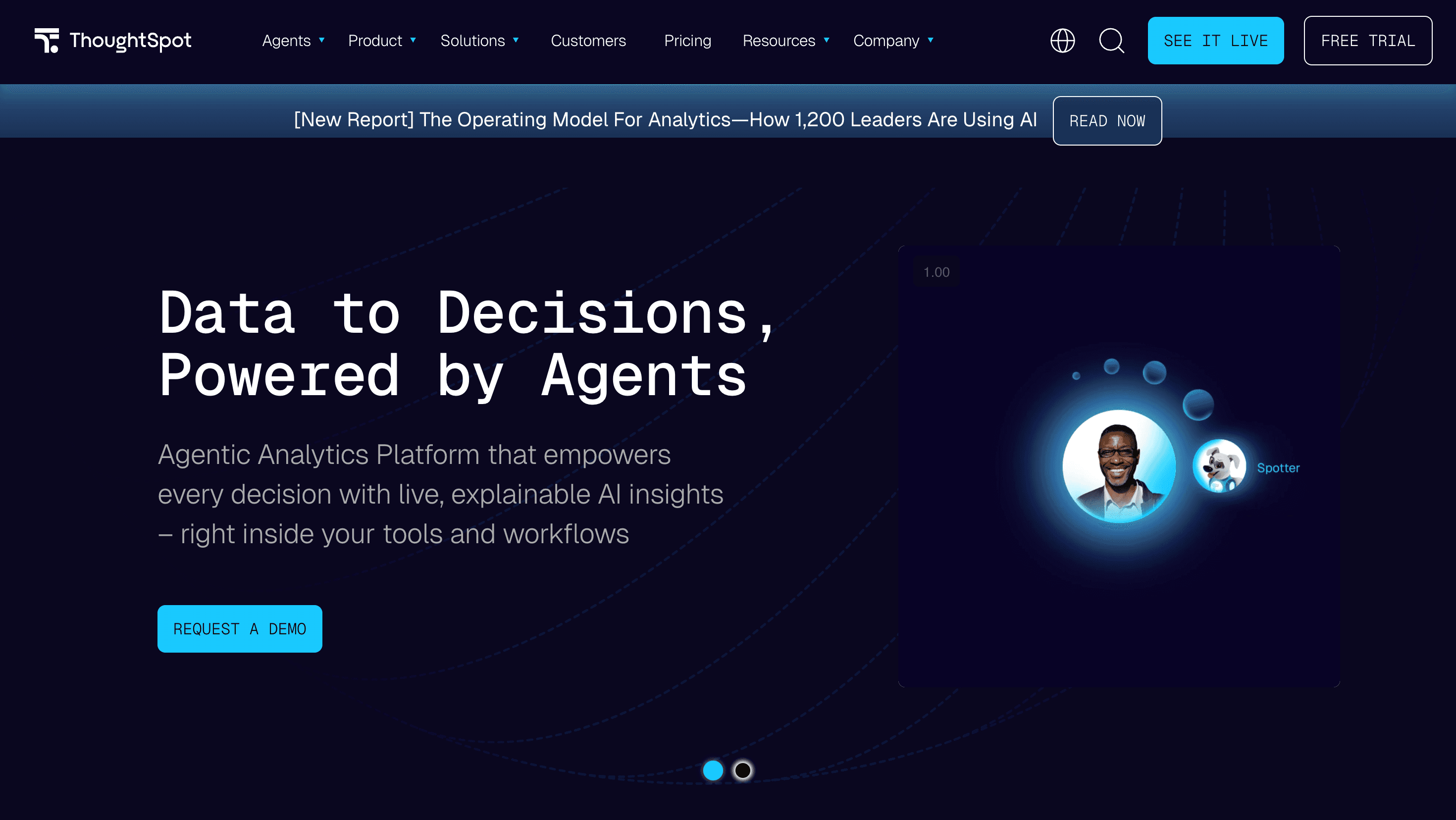 ThoughtSpot search-driven analytics interface enabling natural language queries and governed business metrics exploration.