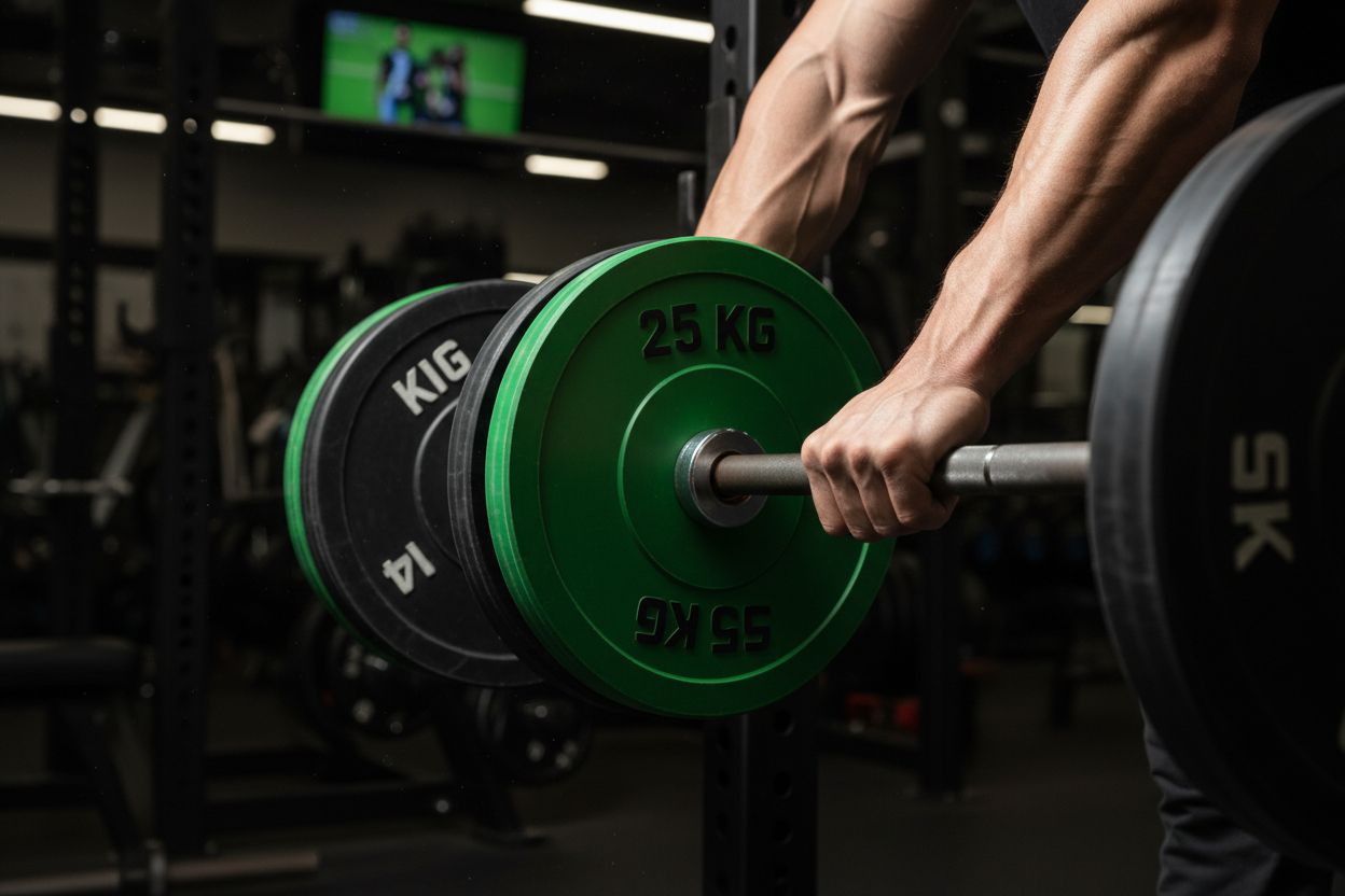Adding weight plates to a barbell for progressive overload