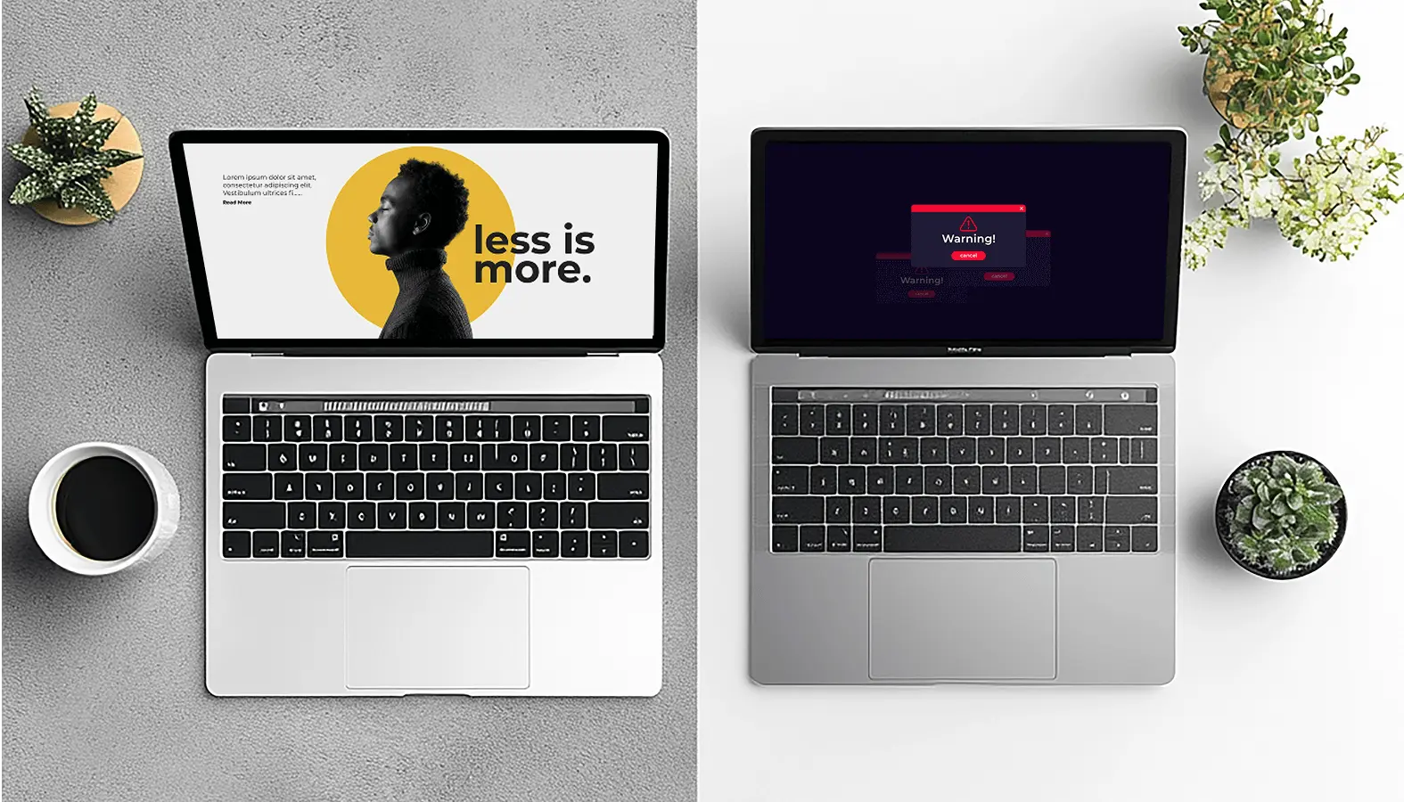 Comparing two websites, one that is visually acceptable and one with warning messages