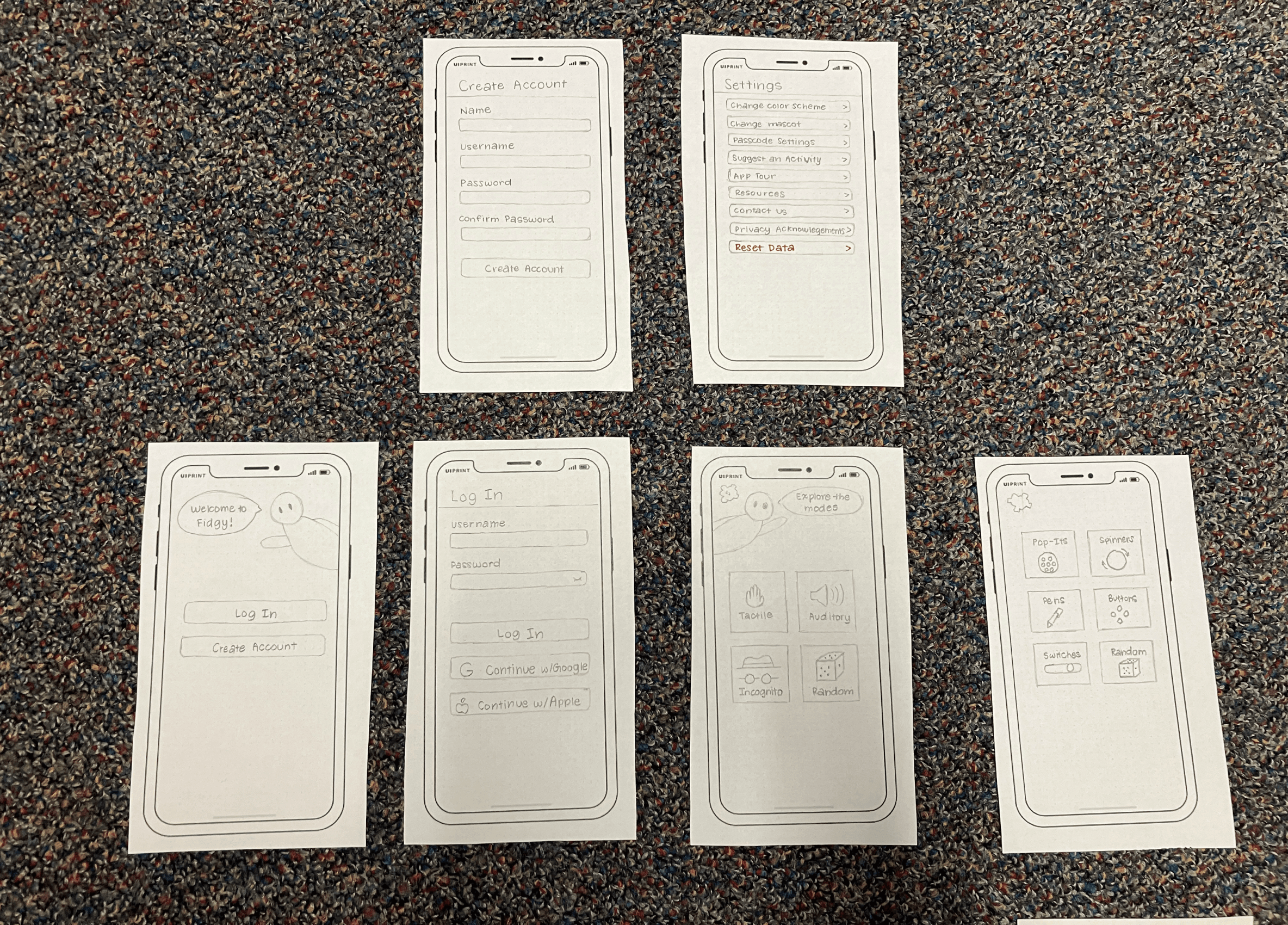 Paper screens of Fidgy
