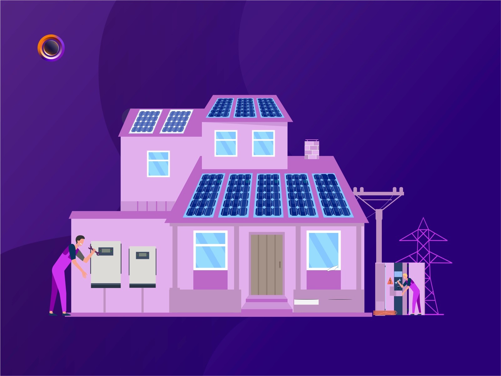 Hybrid solar inverter with battery storage connected to rooftop solar system in Australia. Modern hybrid inverter supporting solar PV and battery storage for EPC projects. Solar inverter with compliance-ready smart monitoring dashboard. AI-powered inverter screen showing predictive maintenance alerts for EPCs. Solar EPC workflow on digital CRM platform streamlining design, compliance, and ROI proposals.