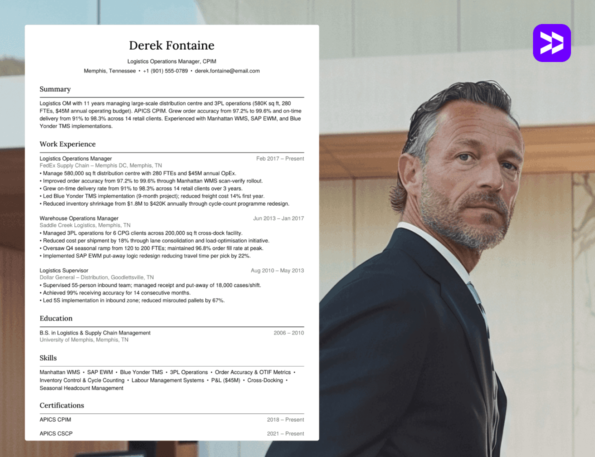 Operations manager CV example in professional office setting