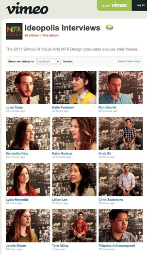 vimeo screenshot of a list of videos