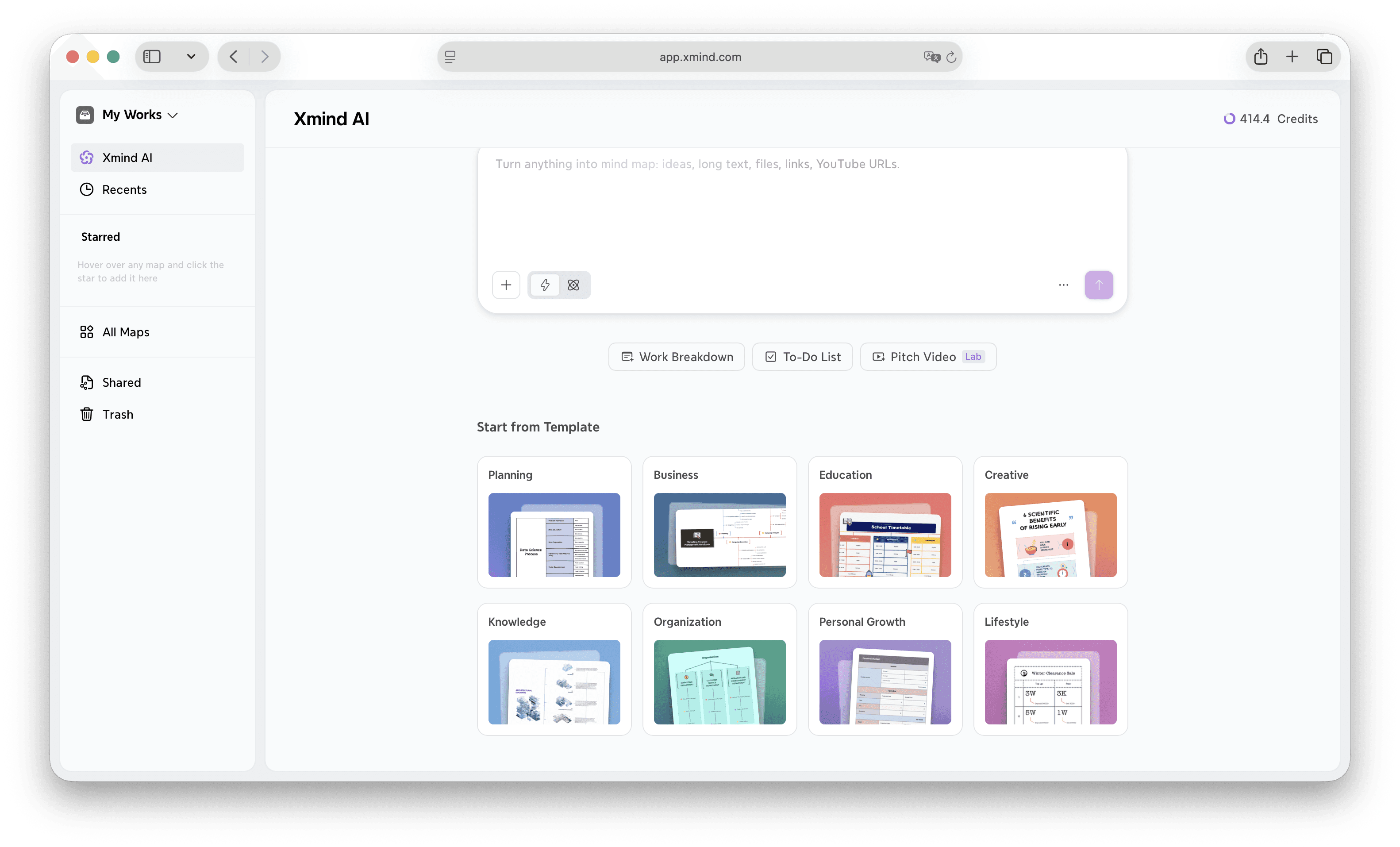 AI mind map generation interface on a website