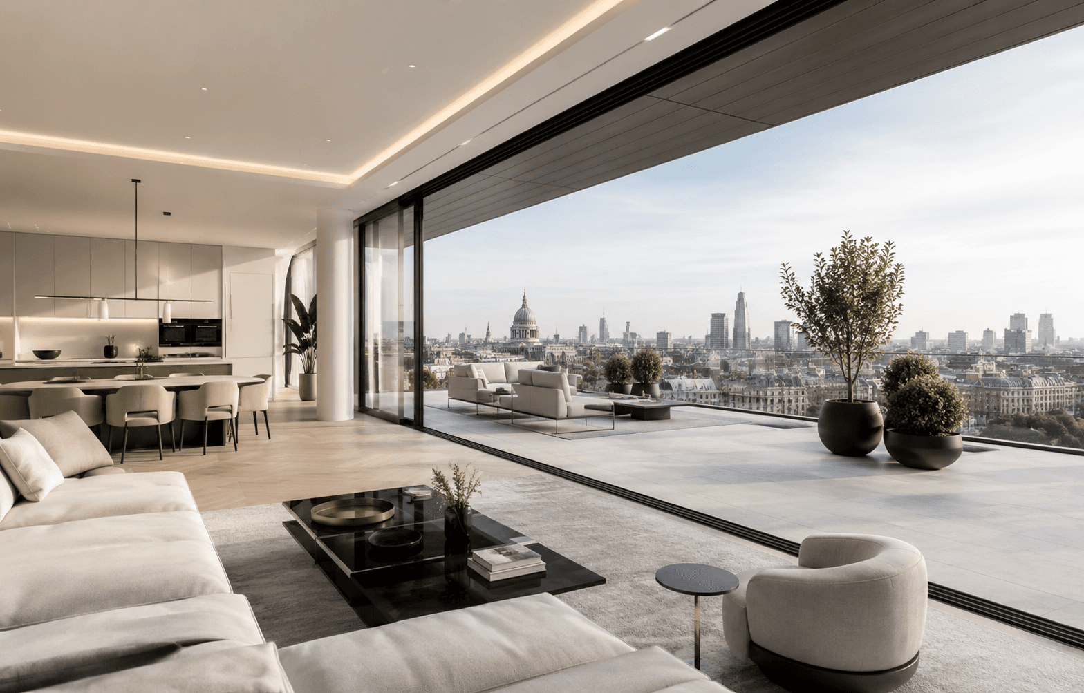 Duplex penthouse in Hampstead, London NW3, with floor-to-ceiling glazing and a private roof terrace