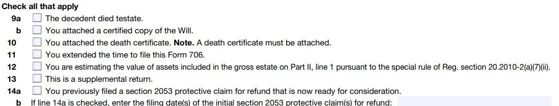 IRS Form 706 schedules for gross estate valuation and generation skipping transfer tax
