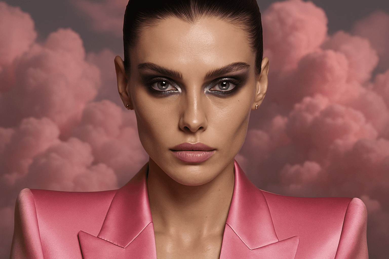 Extreme close-up black and white photograph of a human eye