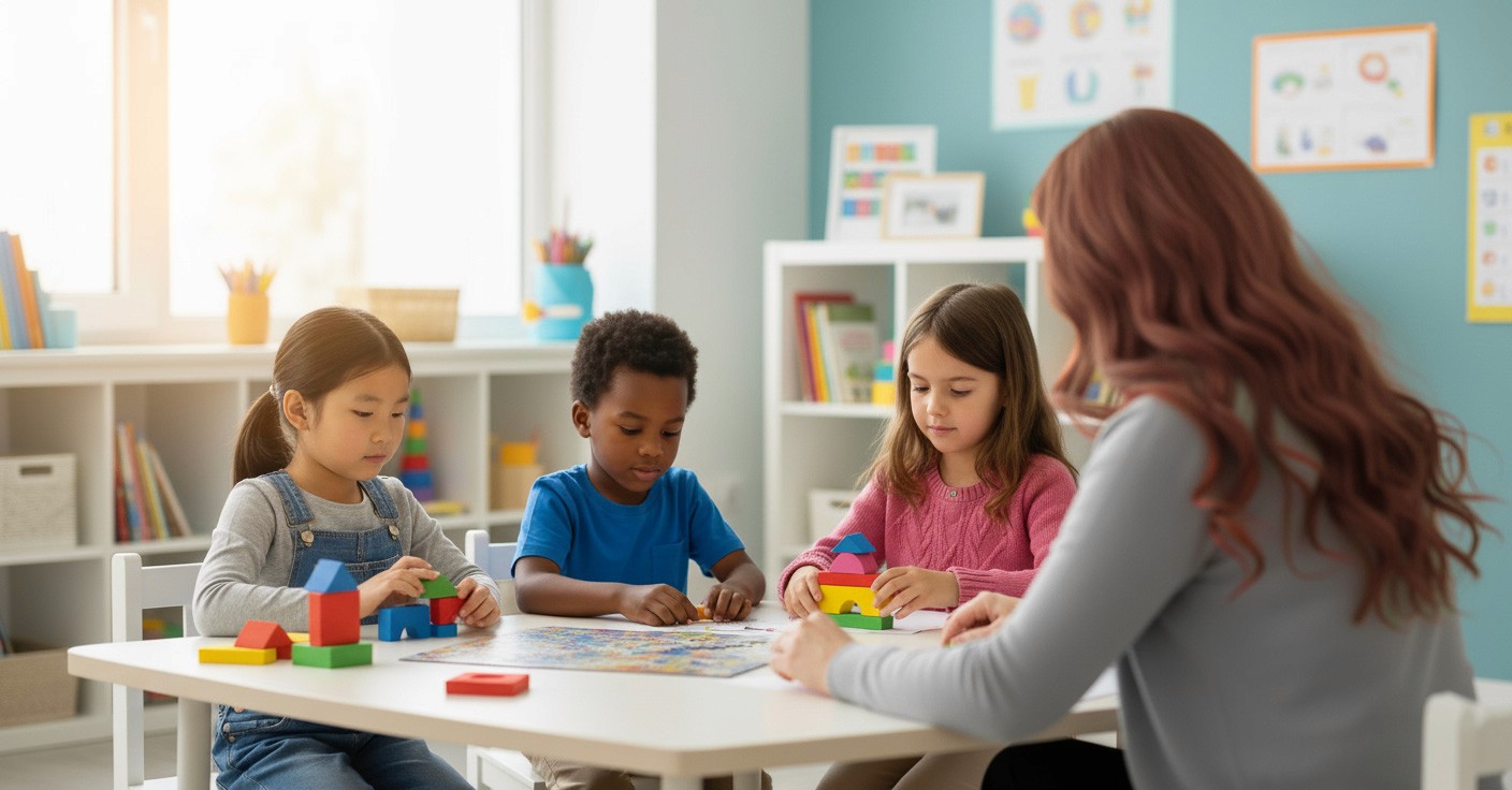 Psychologist working with 3 kids