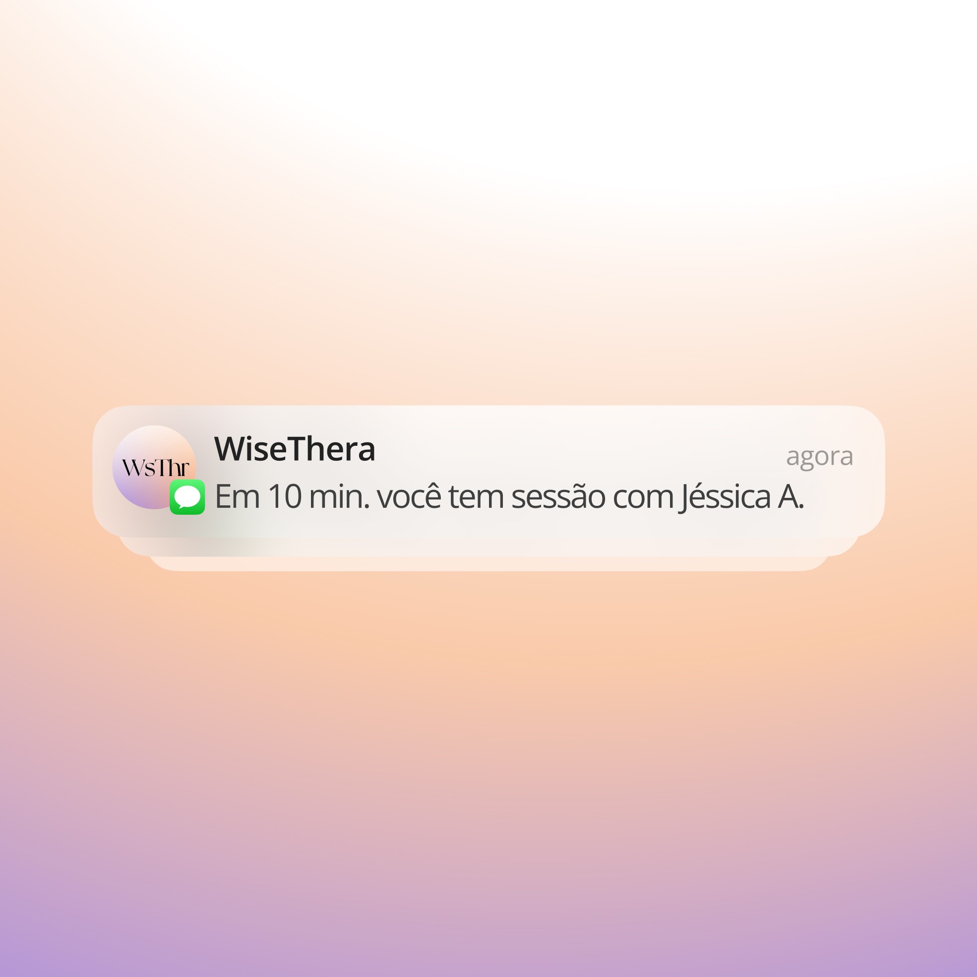 Notificação do aplicativo WiseThera informando que em 10 minutos há uma sessão com Jéssica A.