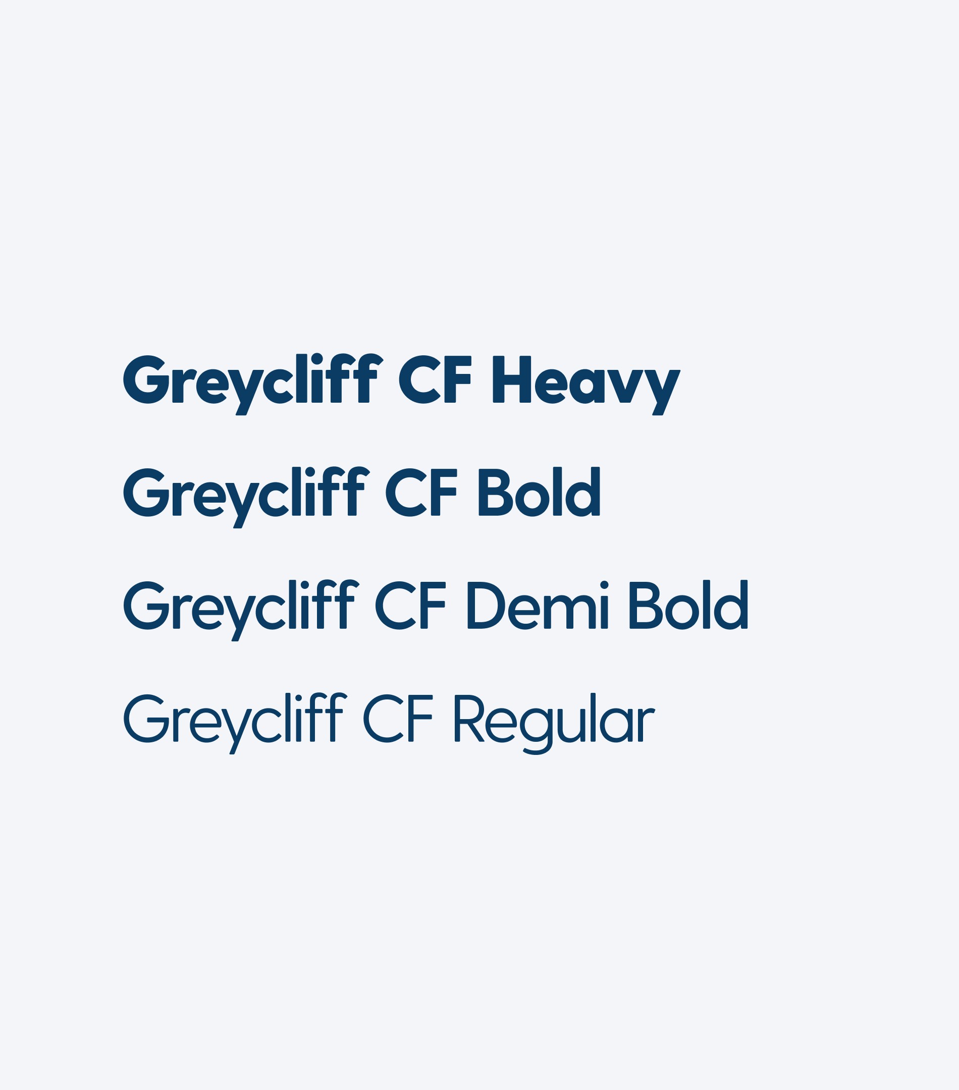A clear display of the typography used in the MyDrinkaware app. The image shows the Greycliff CF font family in various weights: Heavy, Bold, Demi Bold, and Regular, demonstrating the app's typographic hierarchy.