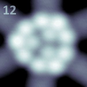 Twelve Xenon atoms trapped in a quantum box.