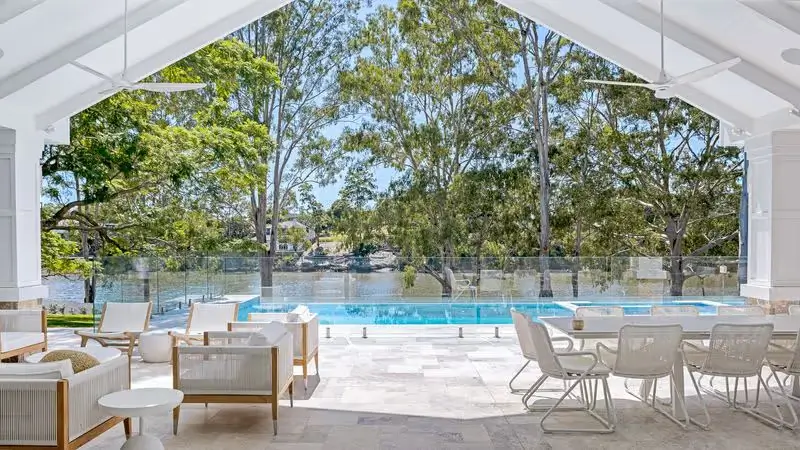 Covered outdoor entertainment area in Jacaranda House