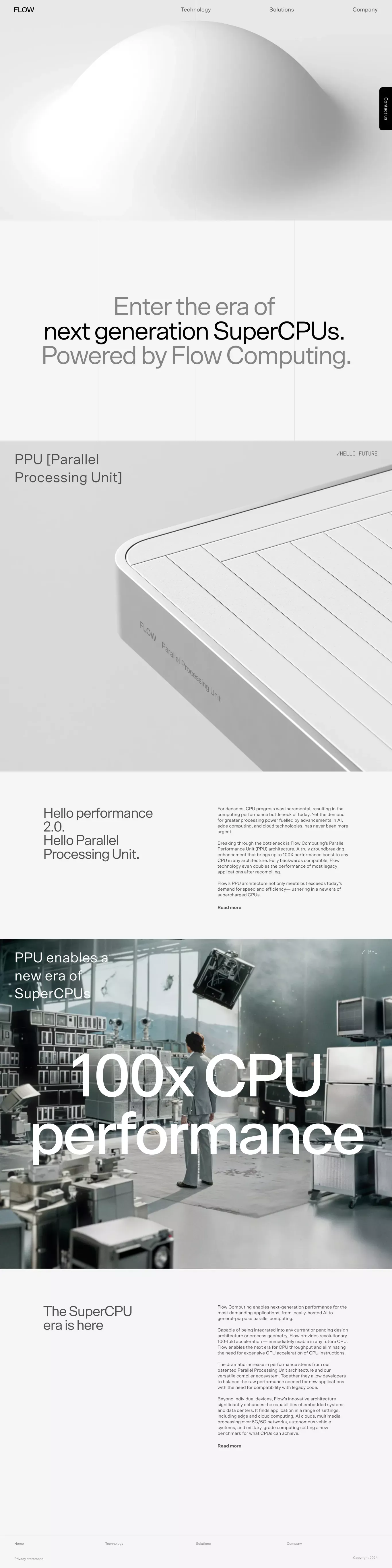 Flow Computing is the enabler of next ge landing page screenshot showcasing Tech design