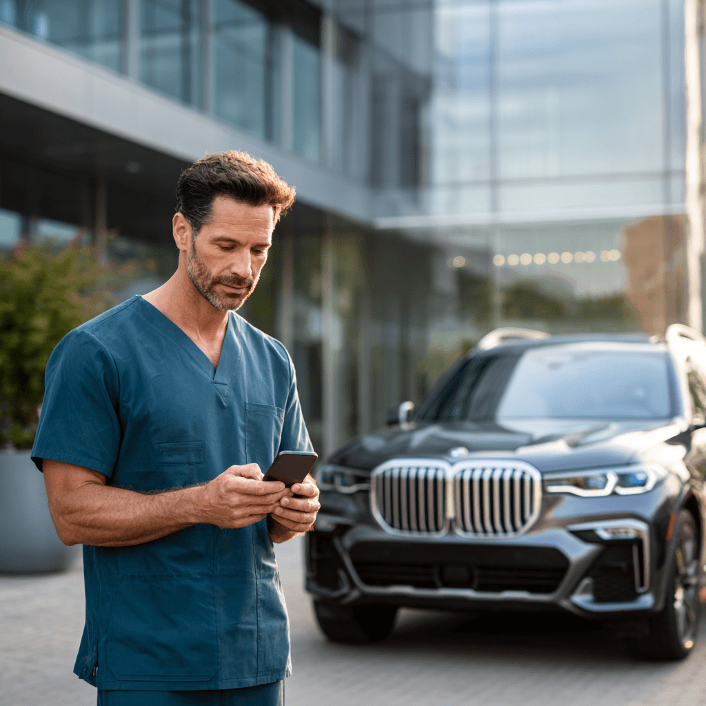 Physican standing next to his new BMW X7