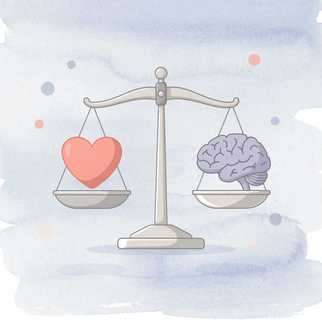 Balance scale icon representing the trade-off between speed and sustainability in funding models