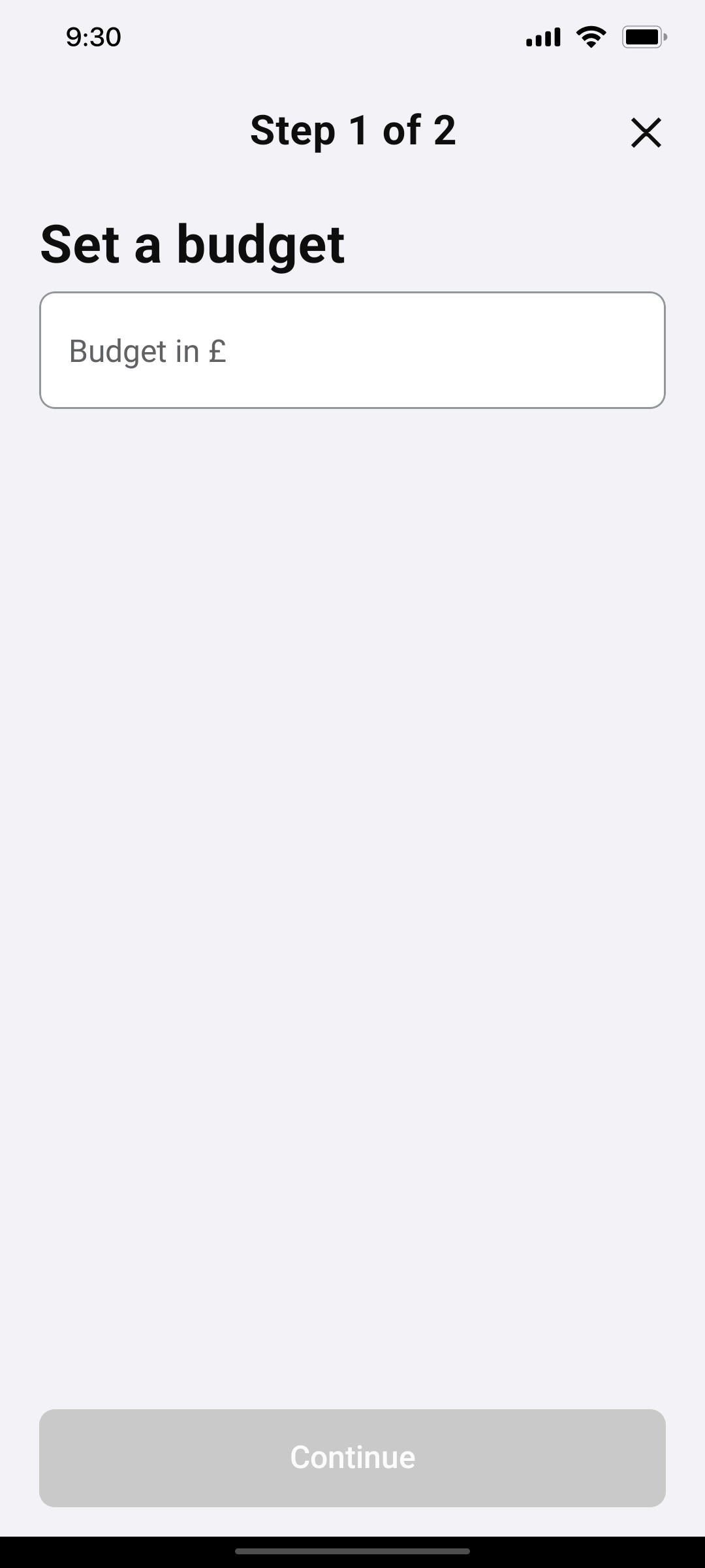 Klarna Set a Badget Page Screen