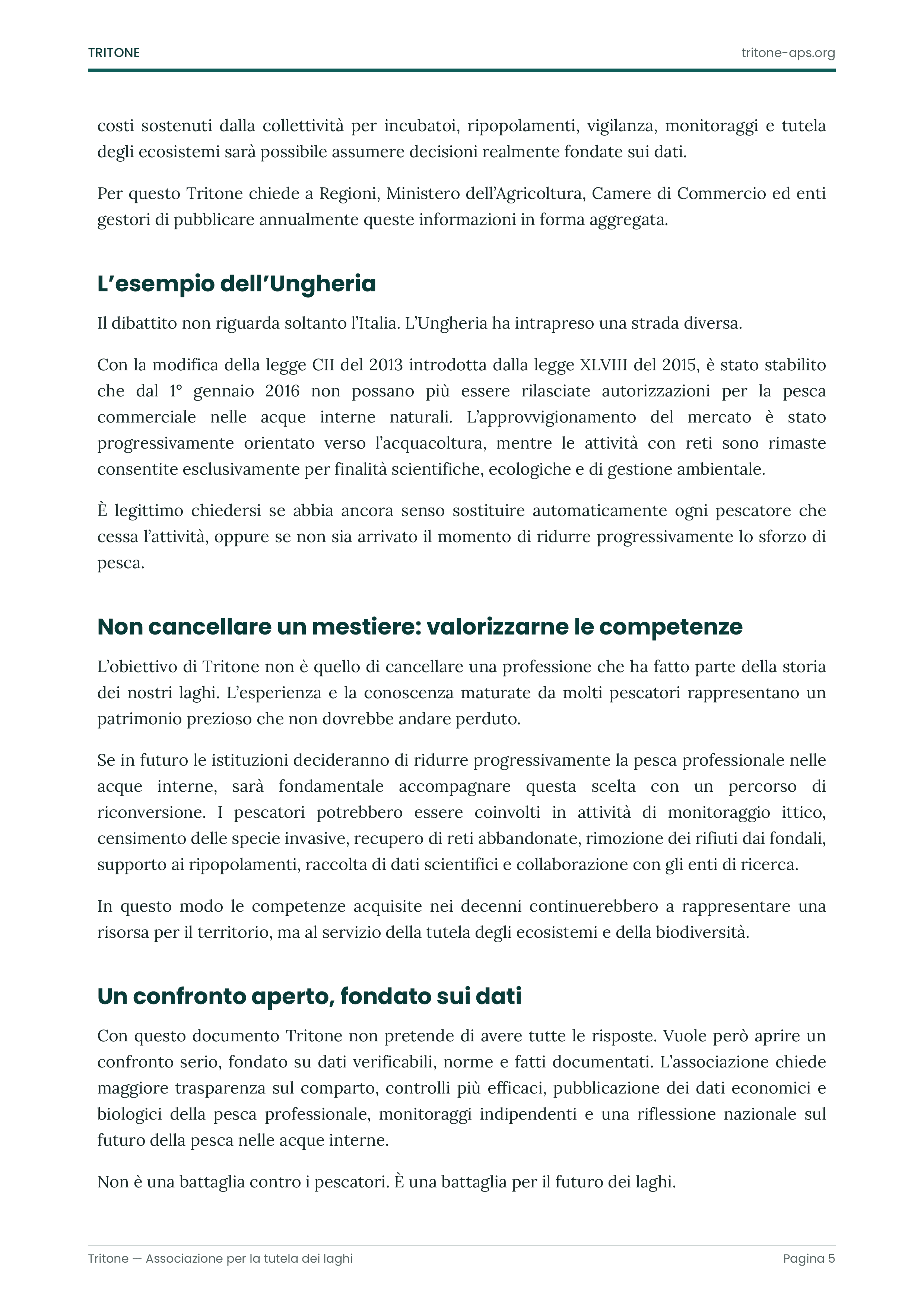 Pagina 5 del documento sulla pesca professionale nelle acque interne