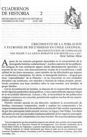 Crecimiento de la población y patrones de fecundidad en Chile Colonial : reconstrucción de familias en San Felipe y La Ligua durante los siglos XVIII y XIX