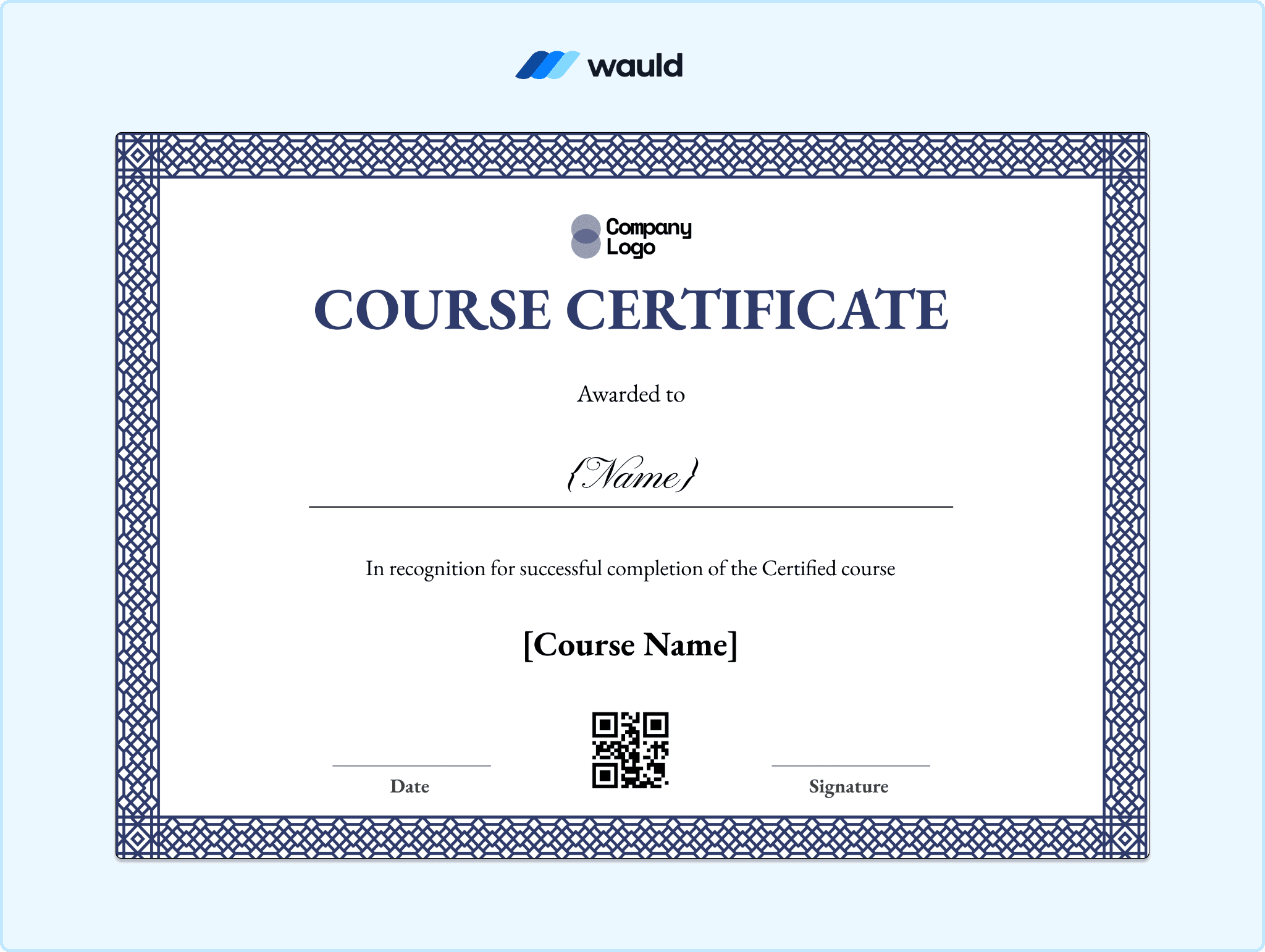 Silver dotted border course certificate template with formal layout