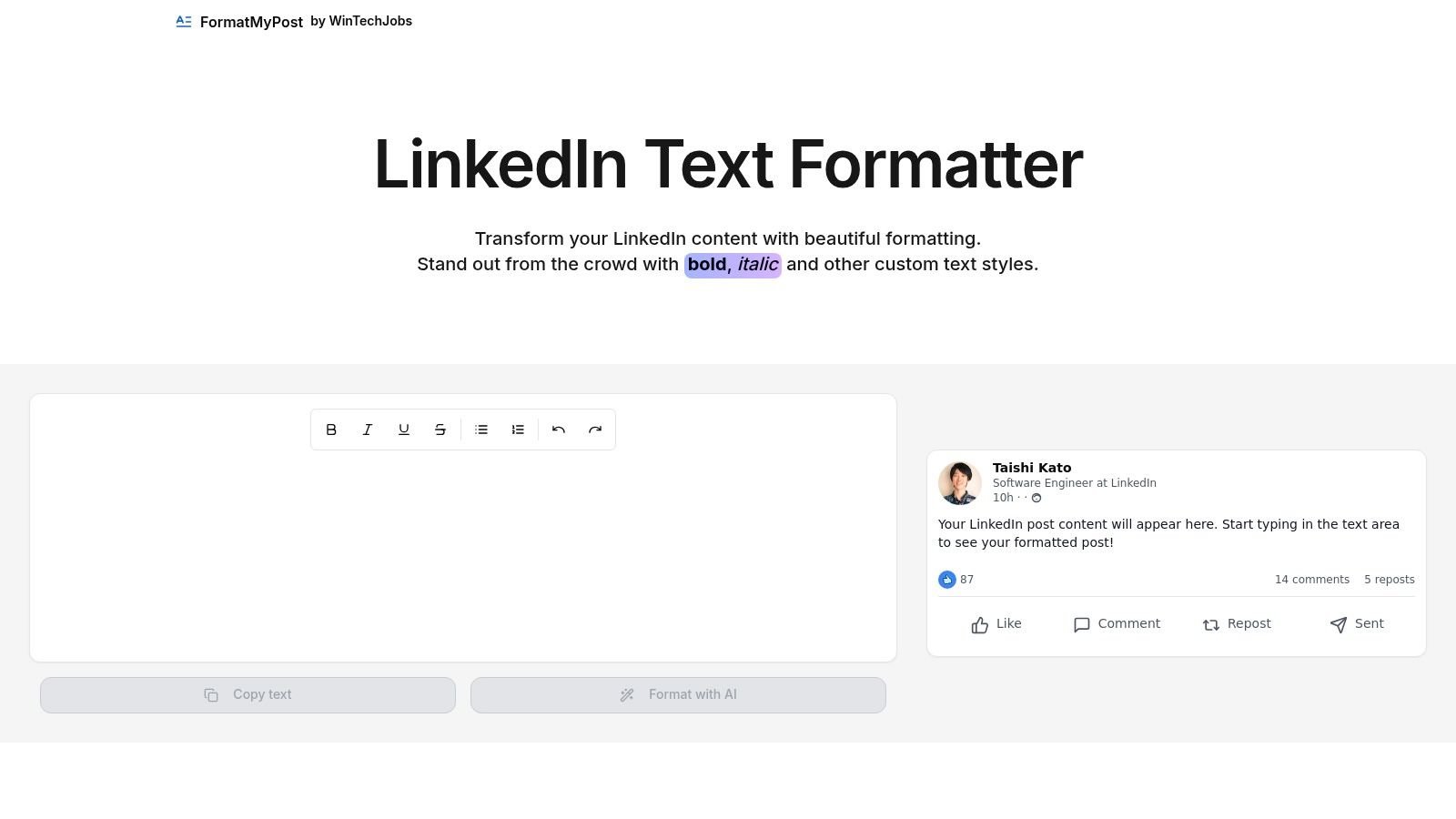 FormatMyPost's LinkedIn Text Formatter