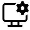 Icon of a computer with gears symbolizing software deployment and configuration.