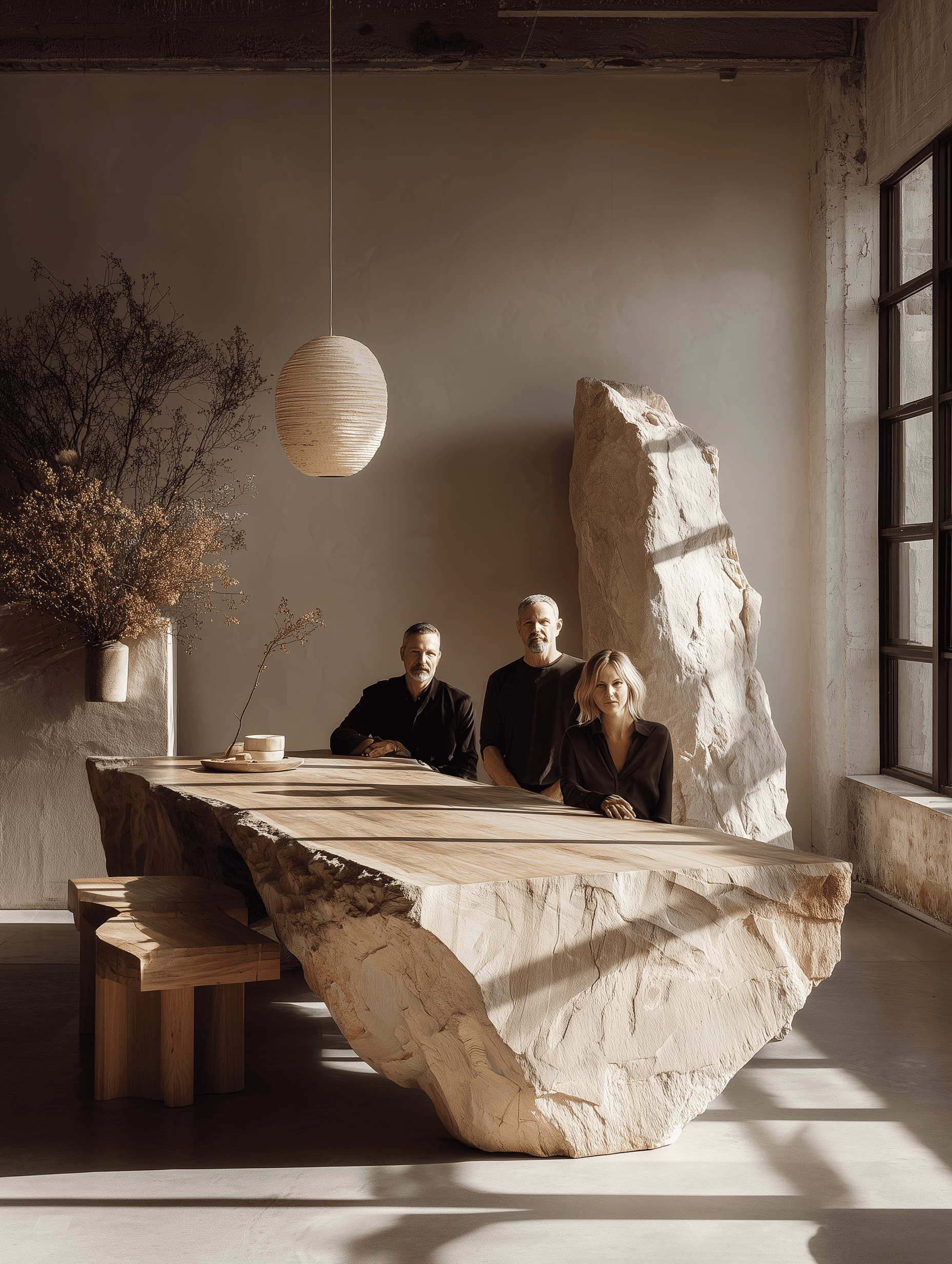 An artisan shaping a raw slab into its final form — where nature meets design.