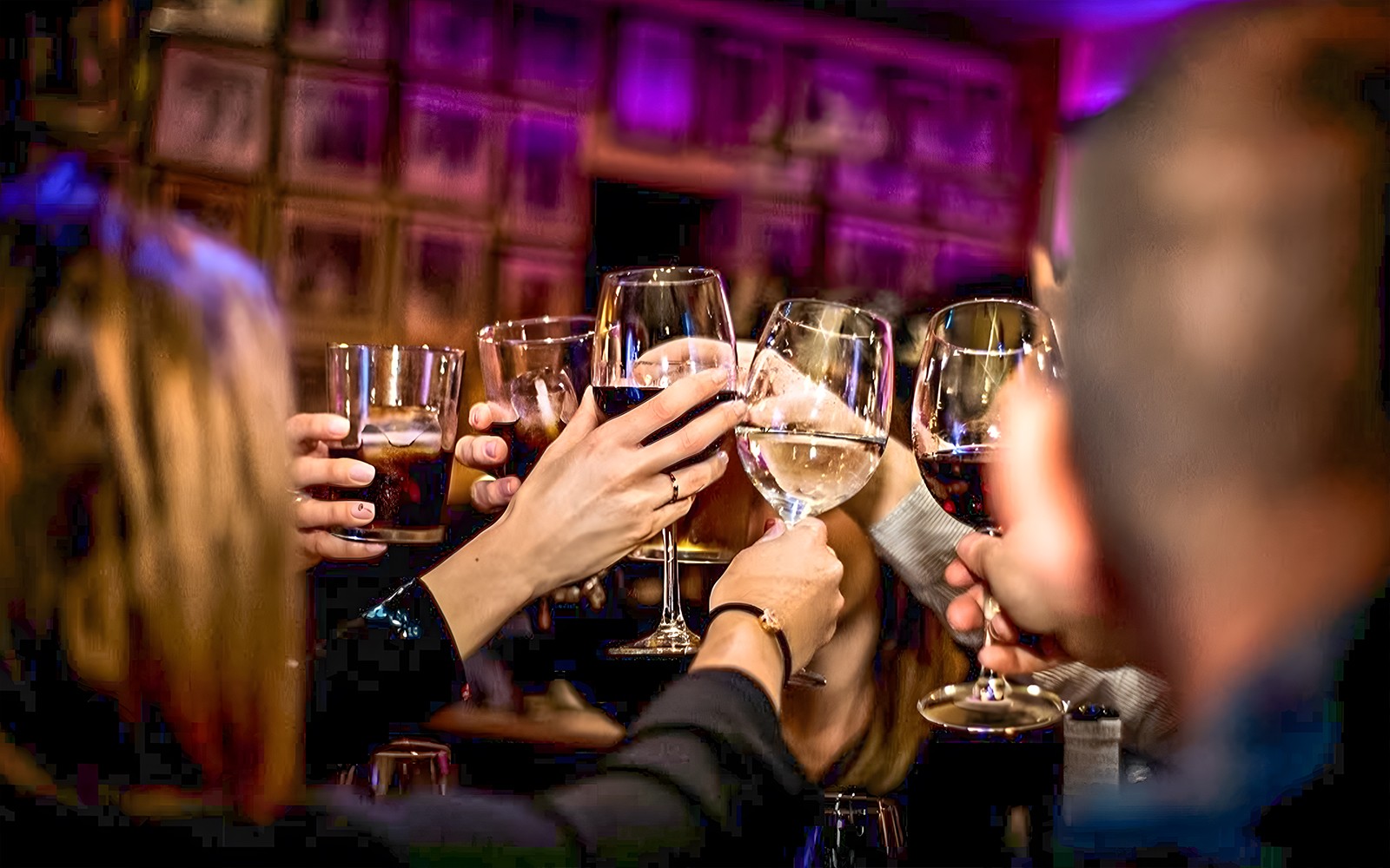 Guests toasting with drinks at Flamenco Show, Tablao El Toro y la Luna.