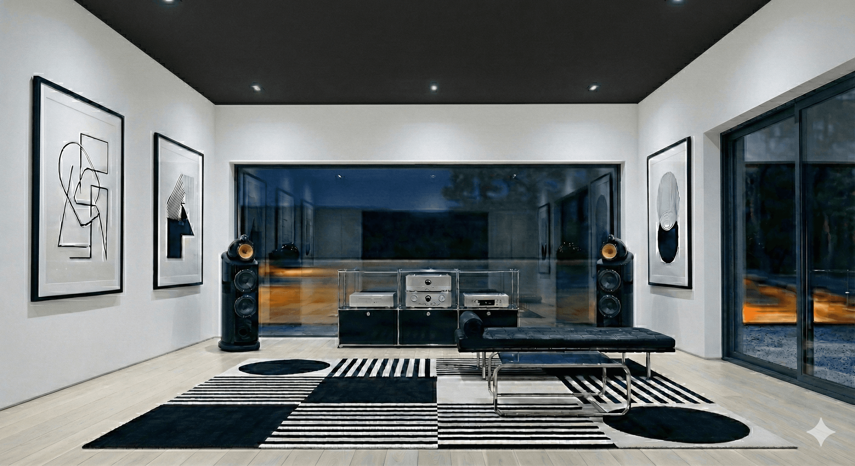 Laptop on a clean desk next to modern decor.