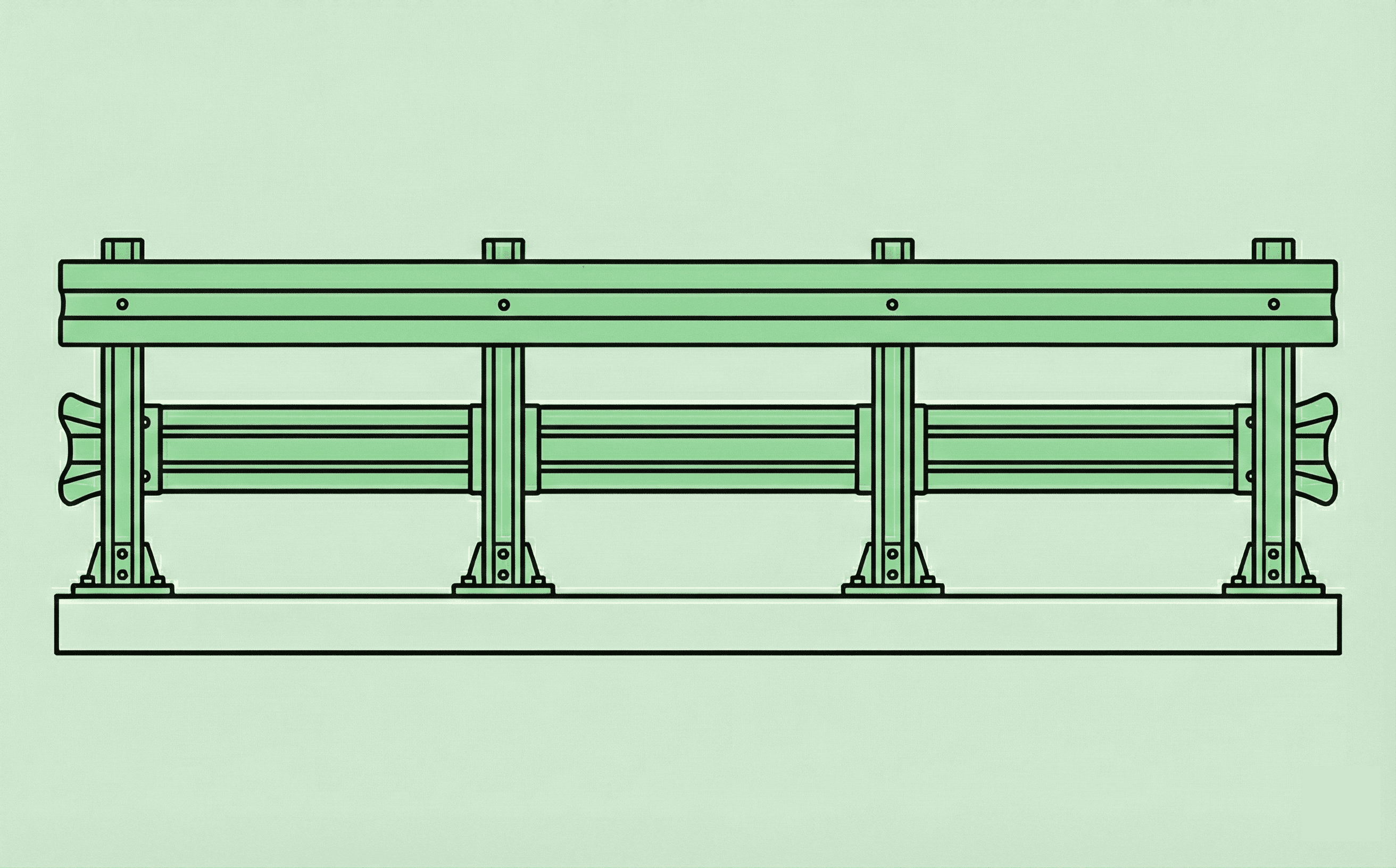 An illustration of a roadside guardrail
