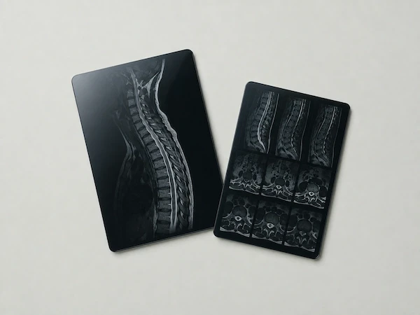 Illustration of a stylised Spine MRI on a soft background